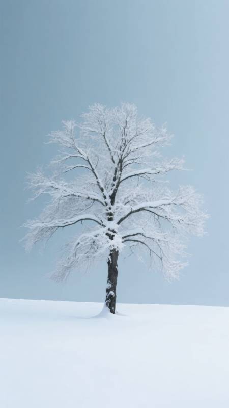 雪中孤树图片
