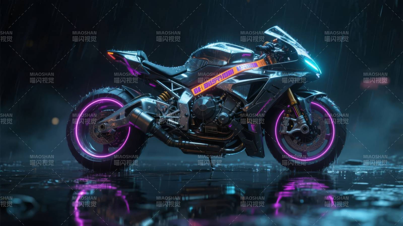 霓虹雨夜机车图片