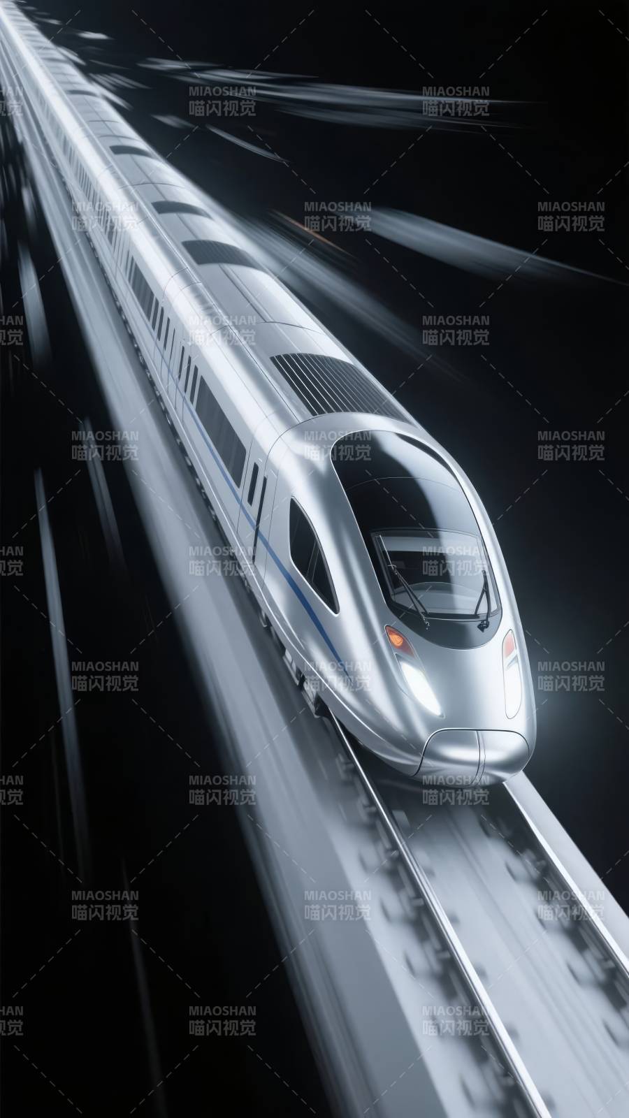 疾驰的银色高铁图片