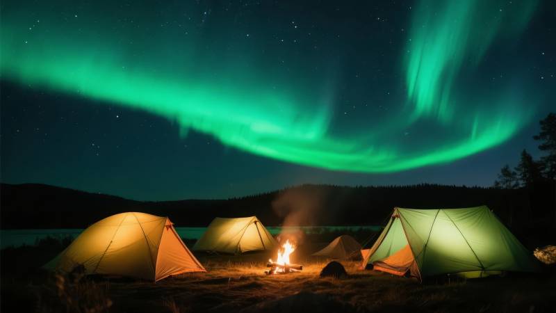 极光下的露营夜图片