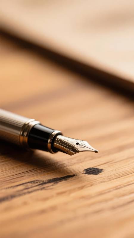 钢笔静置于木桌图片