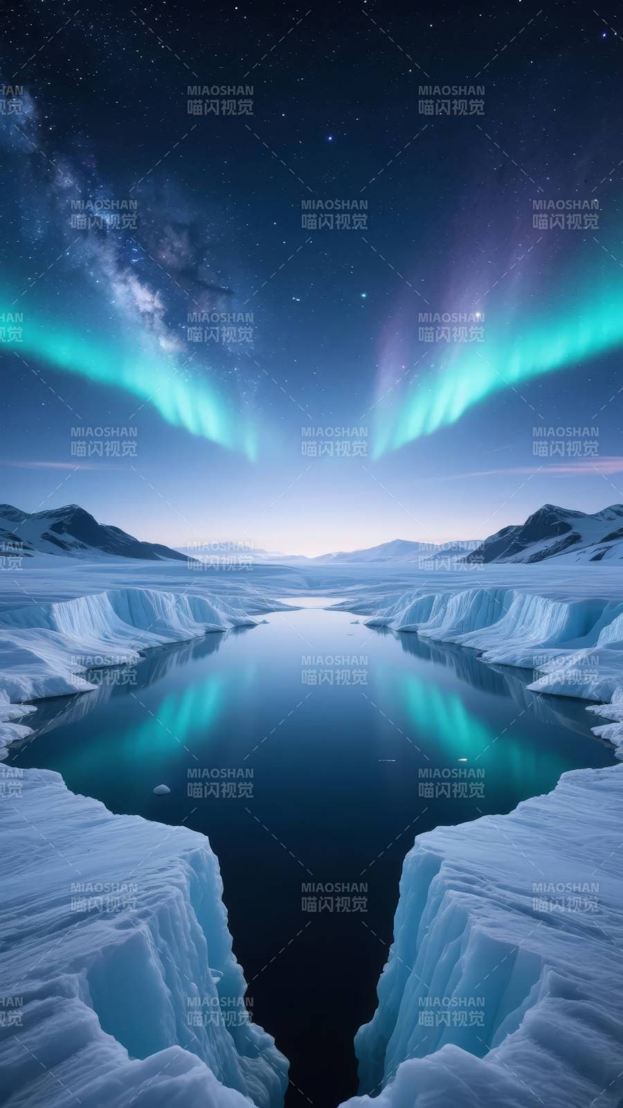 极光冰河夜景图片