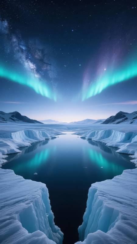 极光冰河夜景图片