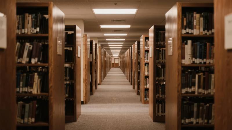 图书馆长廊静谧书香图片