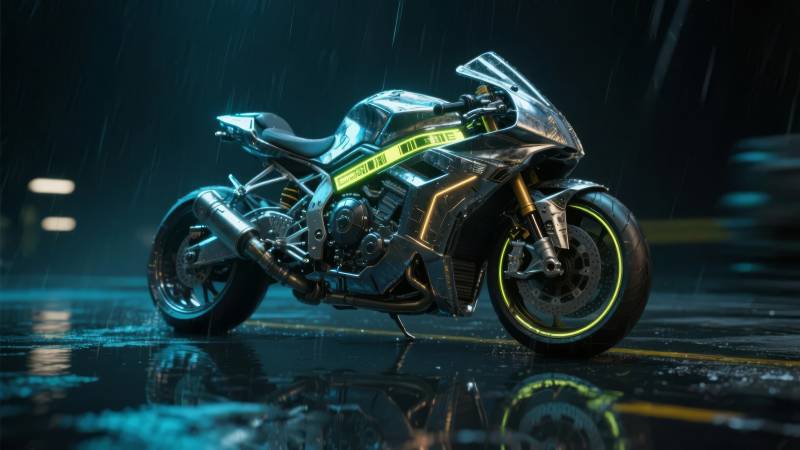 雨夜疾驰的机车图片