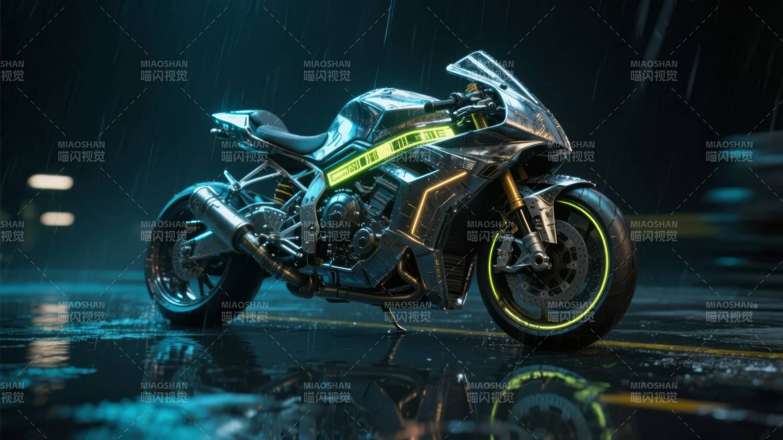 雨夜疾驰的机车图片