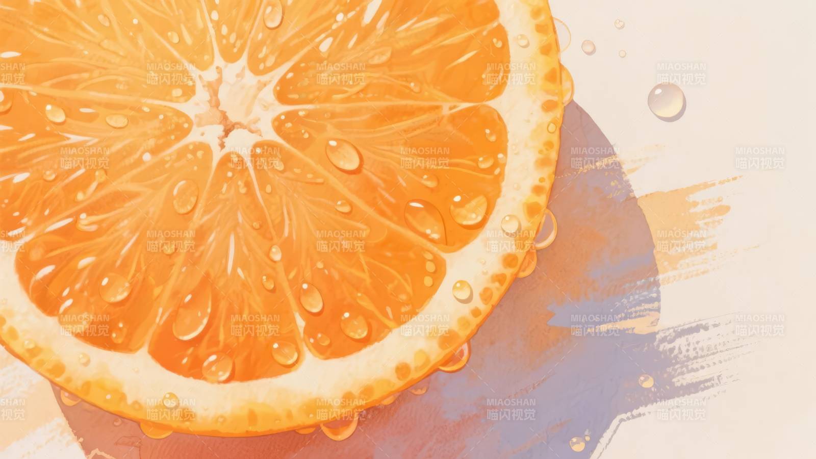 橙子切片水珠晶莹图片