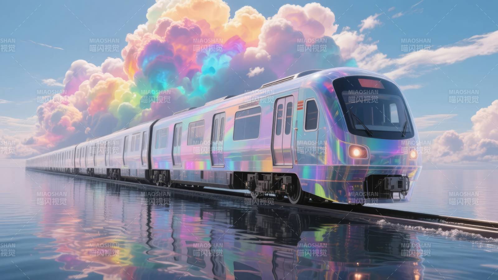 彩虹列车驰骋水面图片
