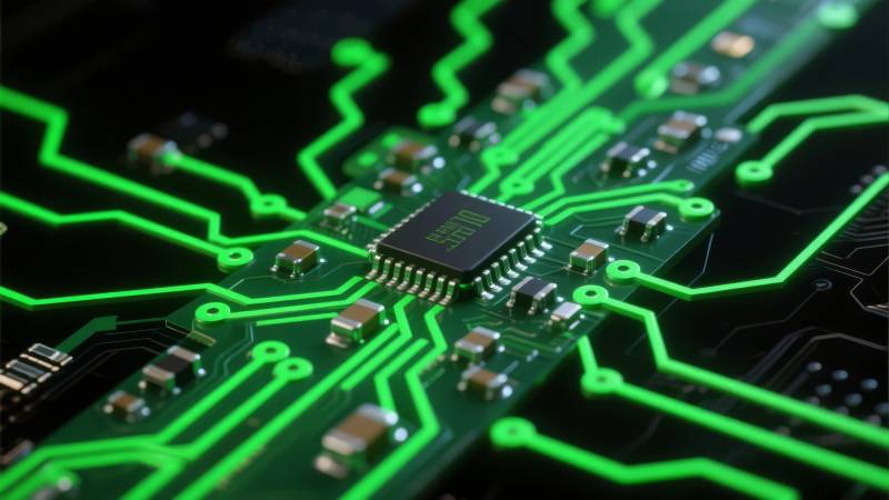 电路板上的芯片特写图片