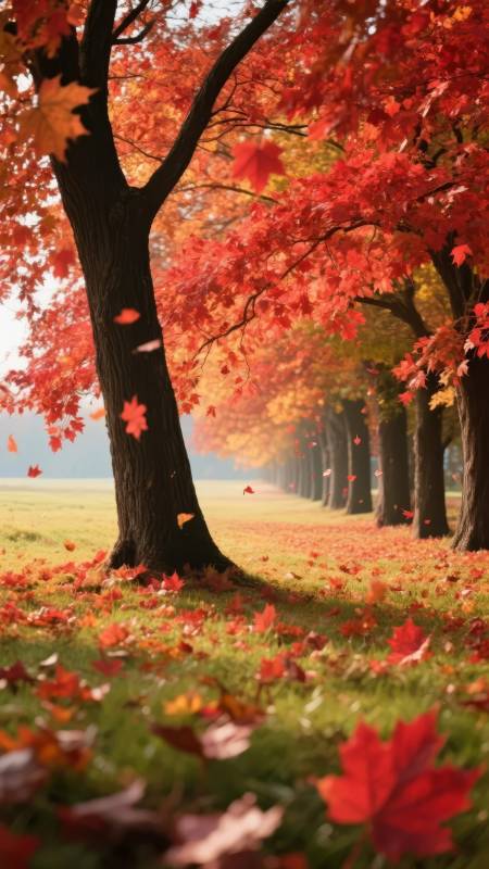 秋叶纷飞小径图片