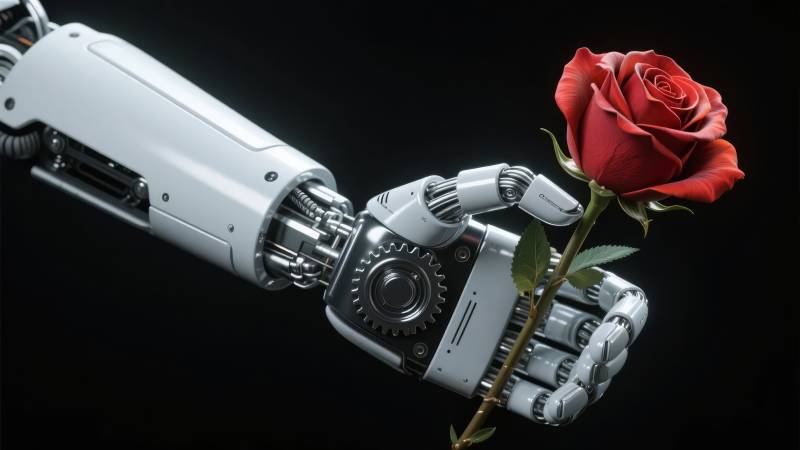 机械手捧红玫瑰图片