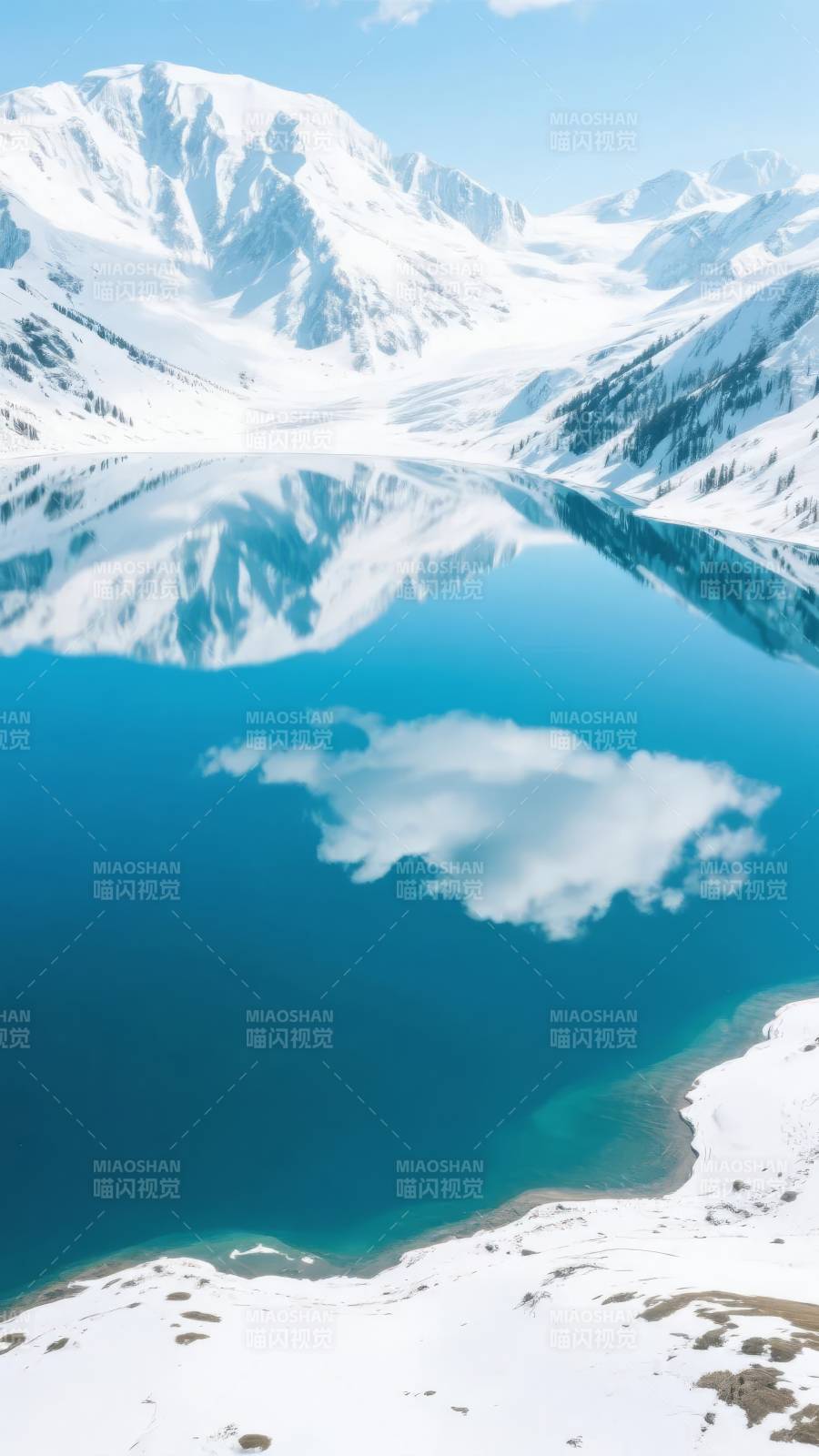 雪山湖镜图片