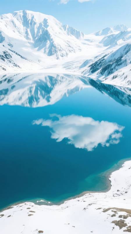 雪山湖镜图片
