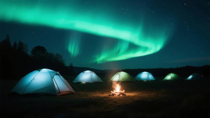 极光下的露营夜图片