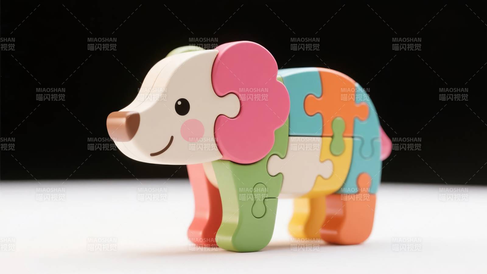 彩色拼图小象图片