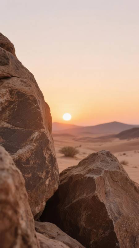 沙漠日落岩影图片