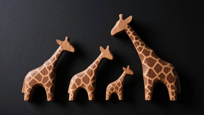 木制长颈鹿一家图片