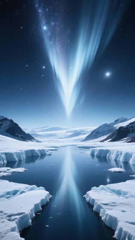 极光映雪夜图片