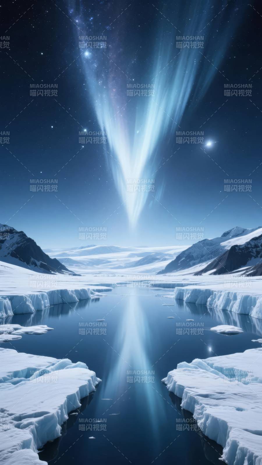 极光映雪夜图片