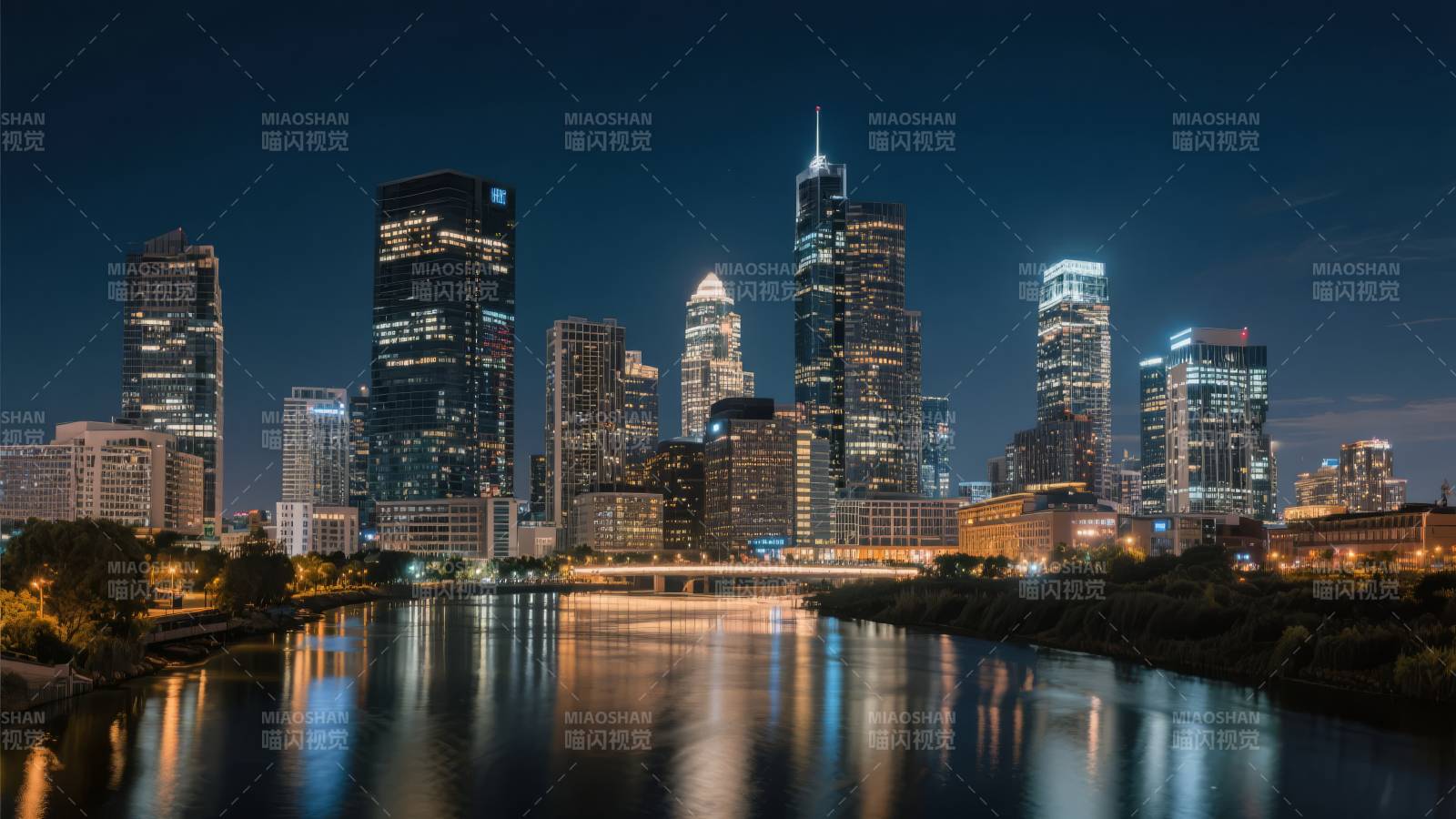 夜幕下的城市天际线图片