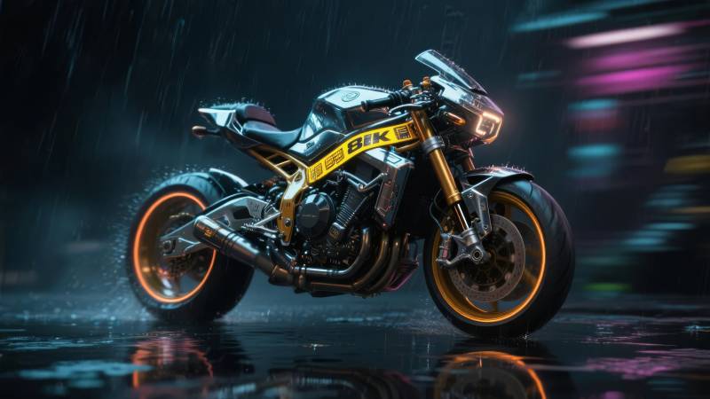 雨夜疾驰的机车图片