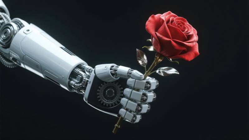 机械手捧红玫瑰图片