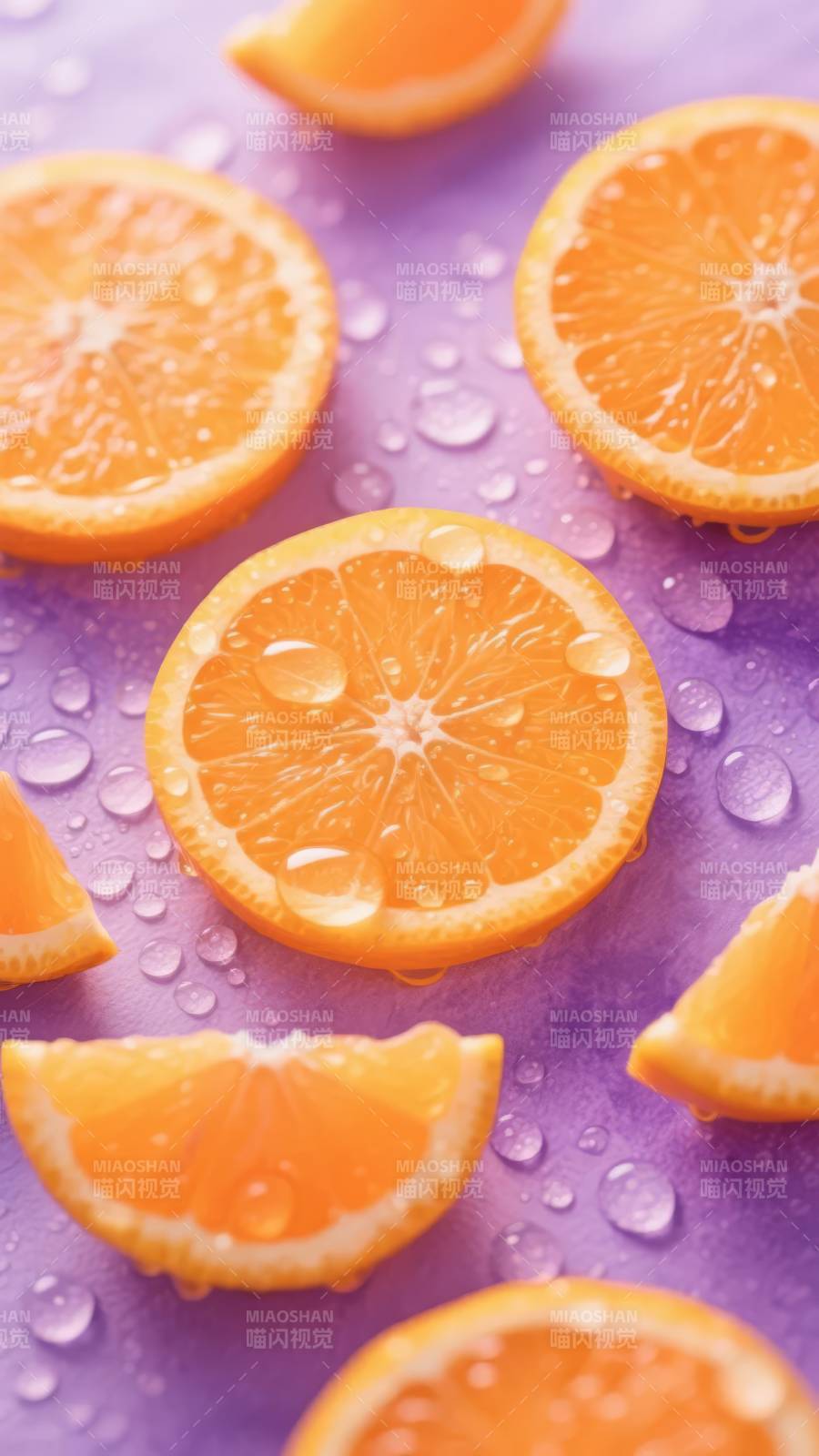 橙片水珠紫底图片