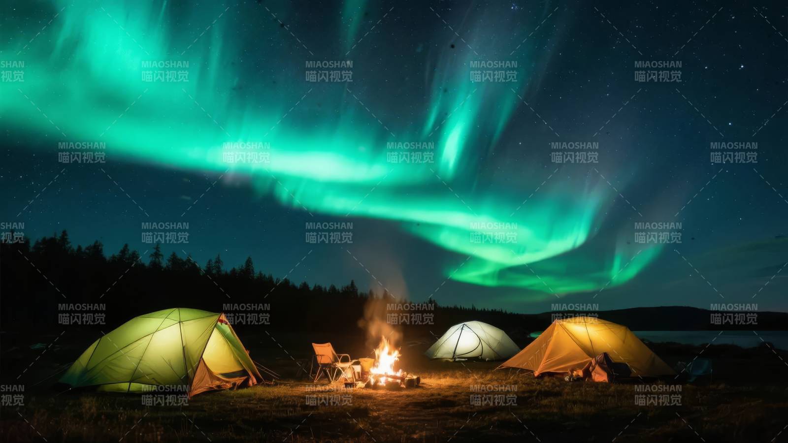 极光下的露营夜图片
