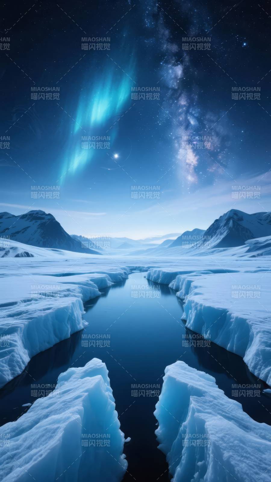极光冰河夜景图片