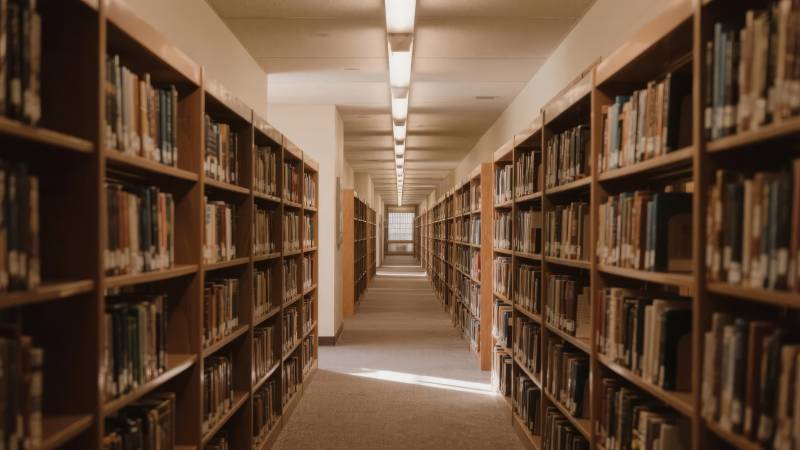 图书馆长廊书架图片