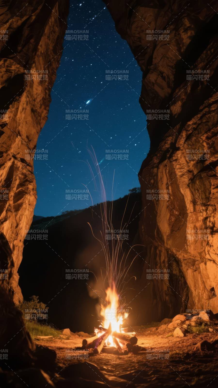 星空下的篝火图片