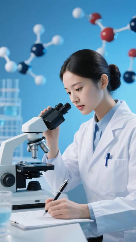 科研女性专注显微镜图片