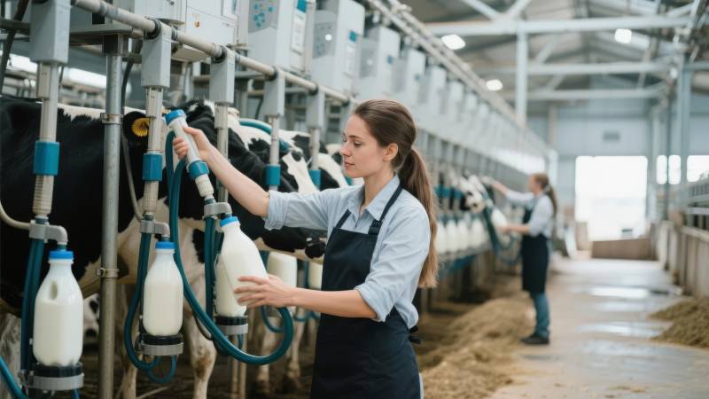 现代化牧场挤奶场景图片