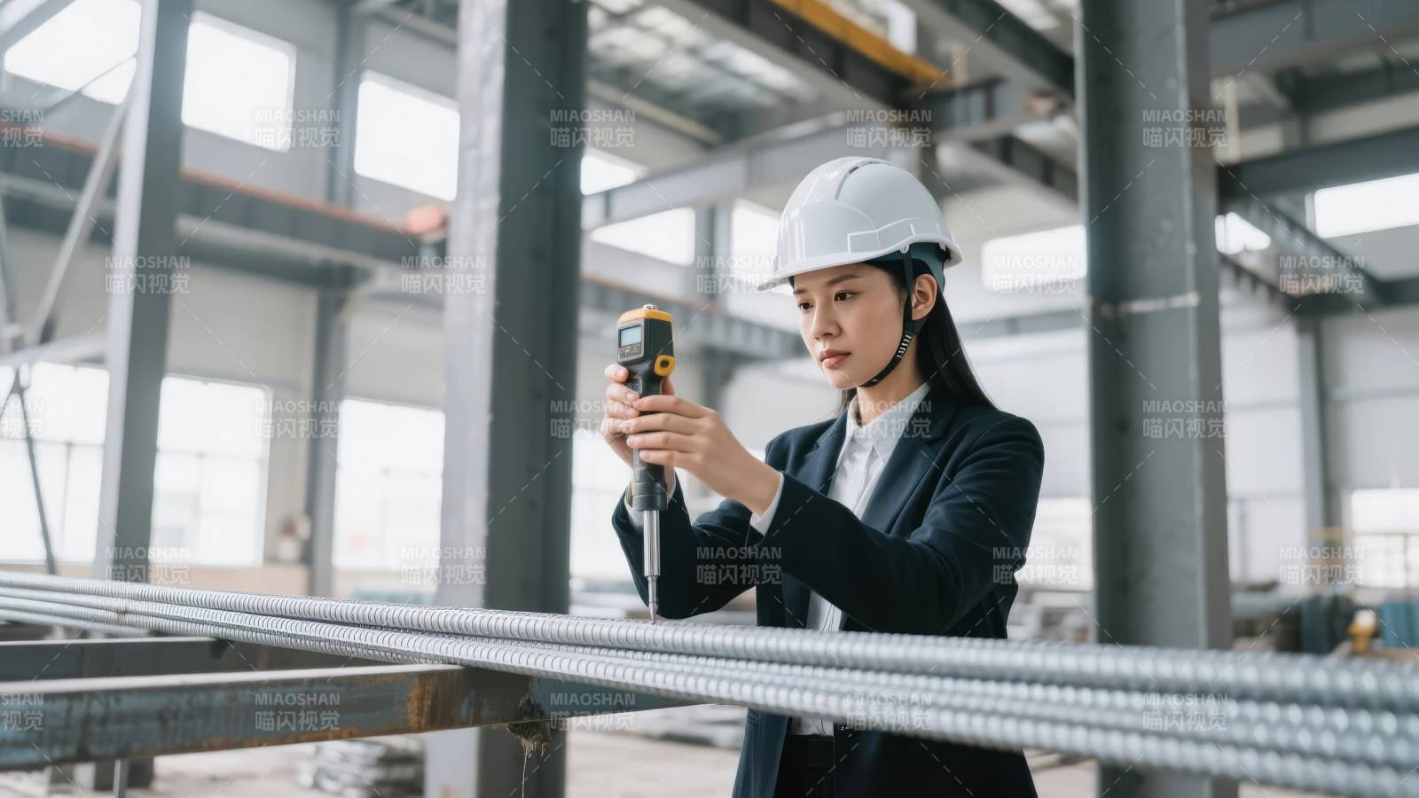 女工程师现场测量图片
