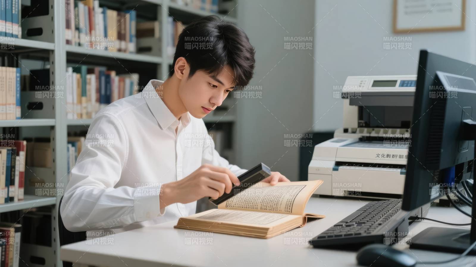 青年专注阅读书籍图片