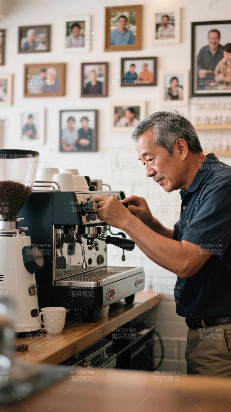 咖啡师专注冲泡图片