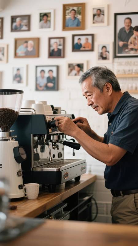 咖啡师专注冲泡图片