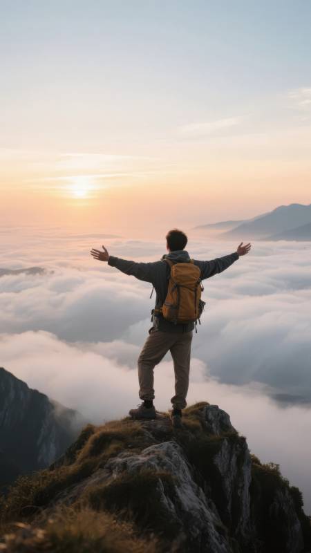 云海之巅 心向朝阳图片