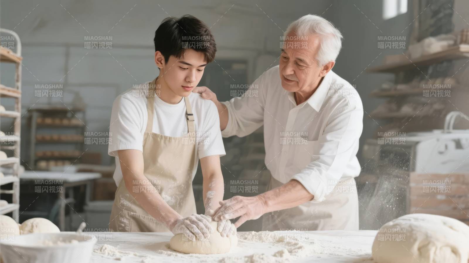 祖孙共制面包图片