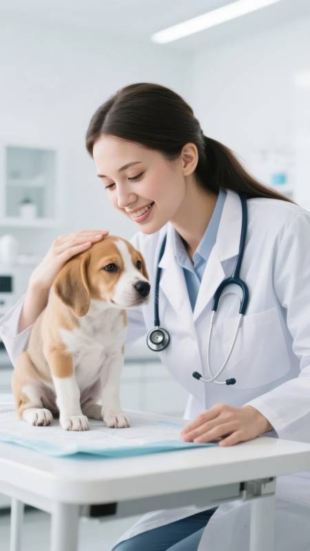 兽医温柔抚慰小狗图片