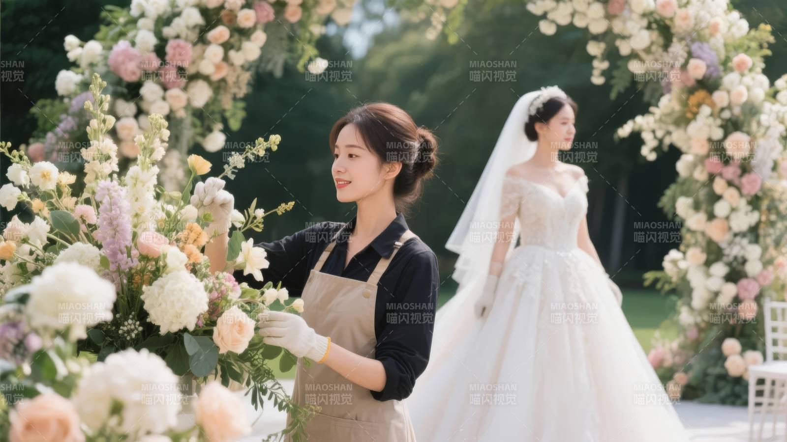 花艺师与新娘图片