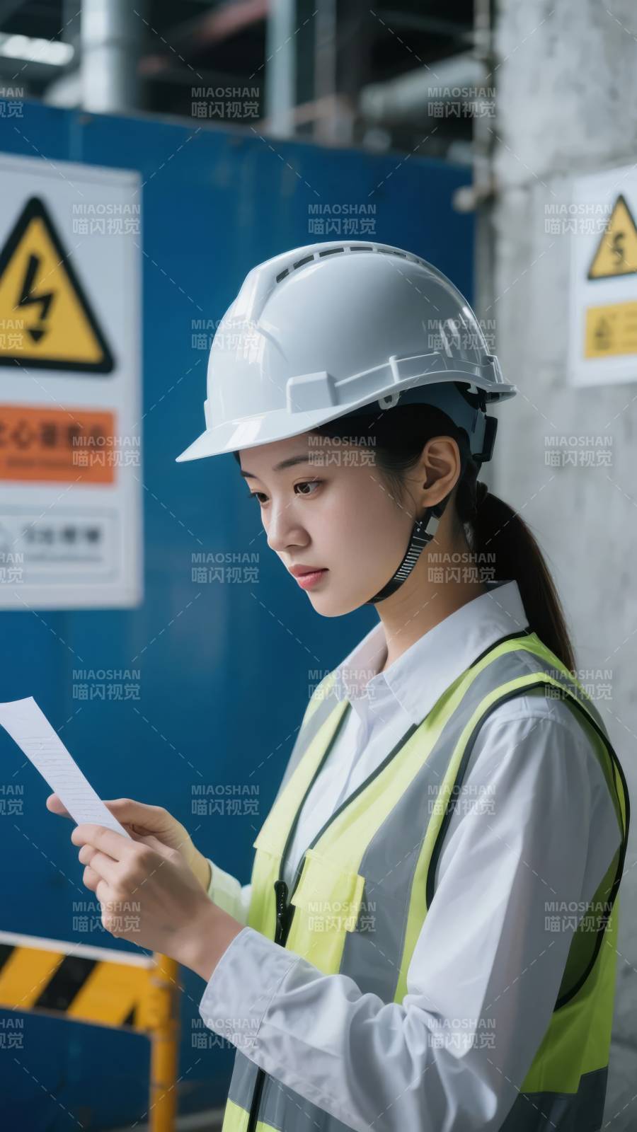 工地女工程师专注工作图片