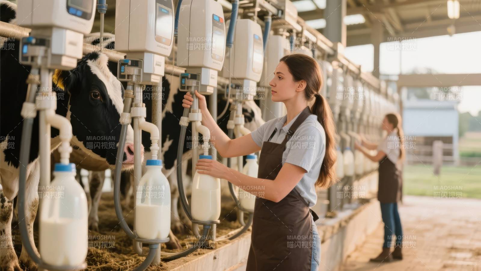 现代化奶牛场挤奶图片