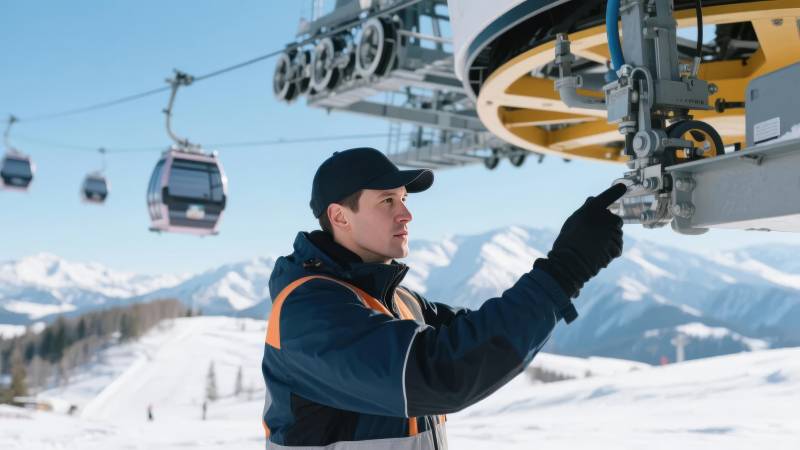 滑雪场缆车检修图片