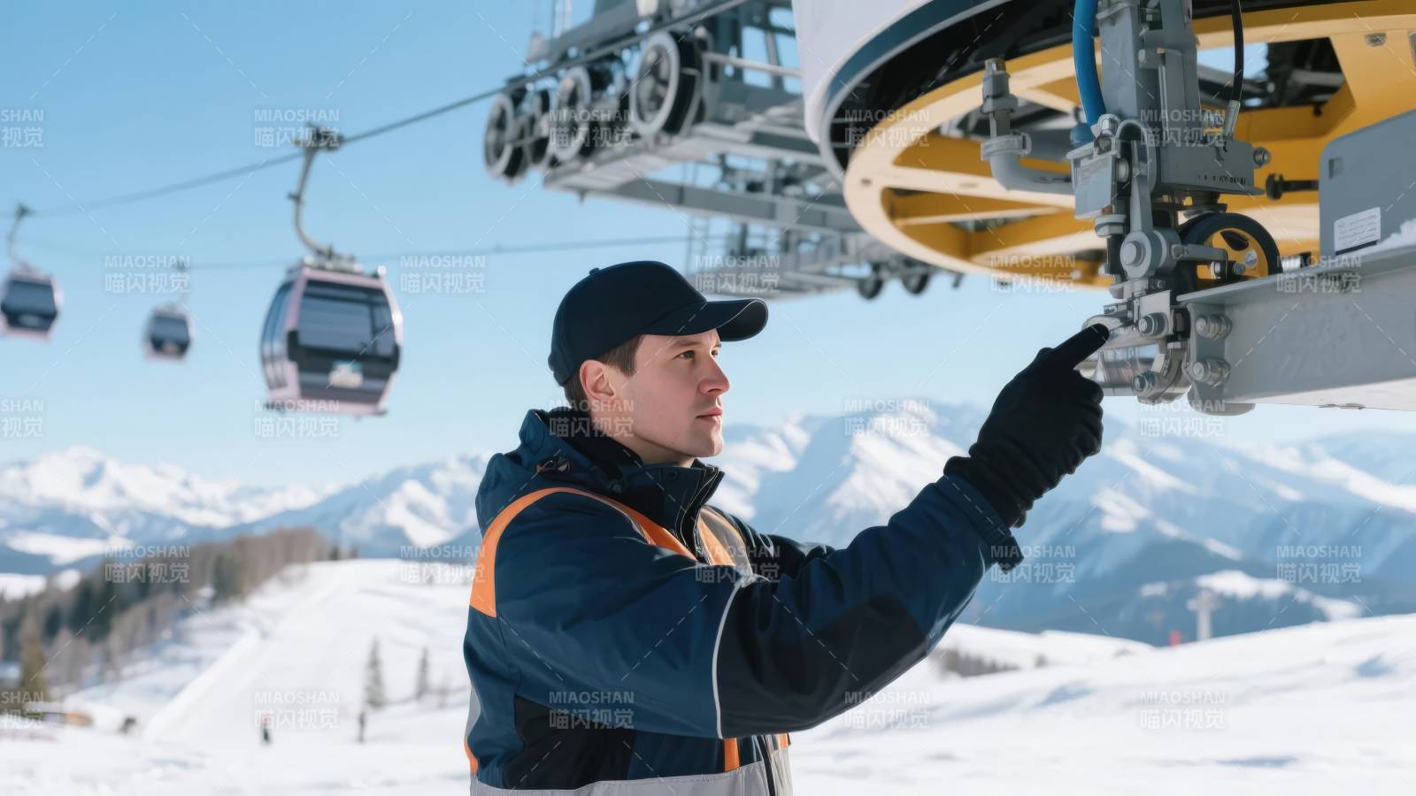 滑雪场缆车检修图片