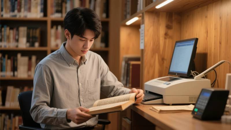 图书馆里的专注阅读图片