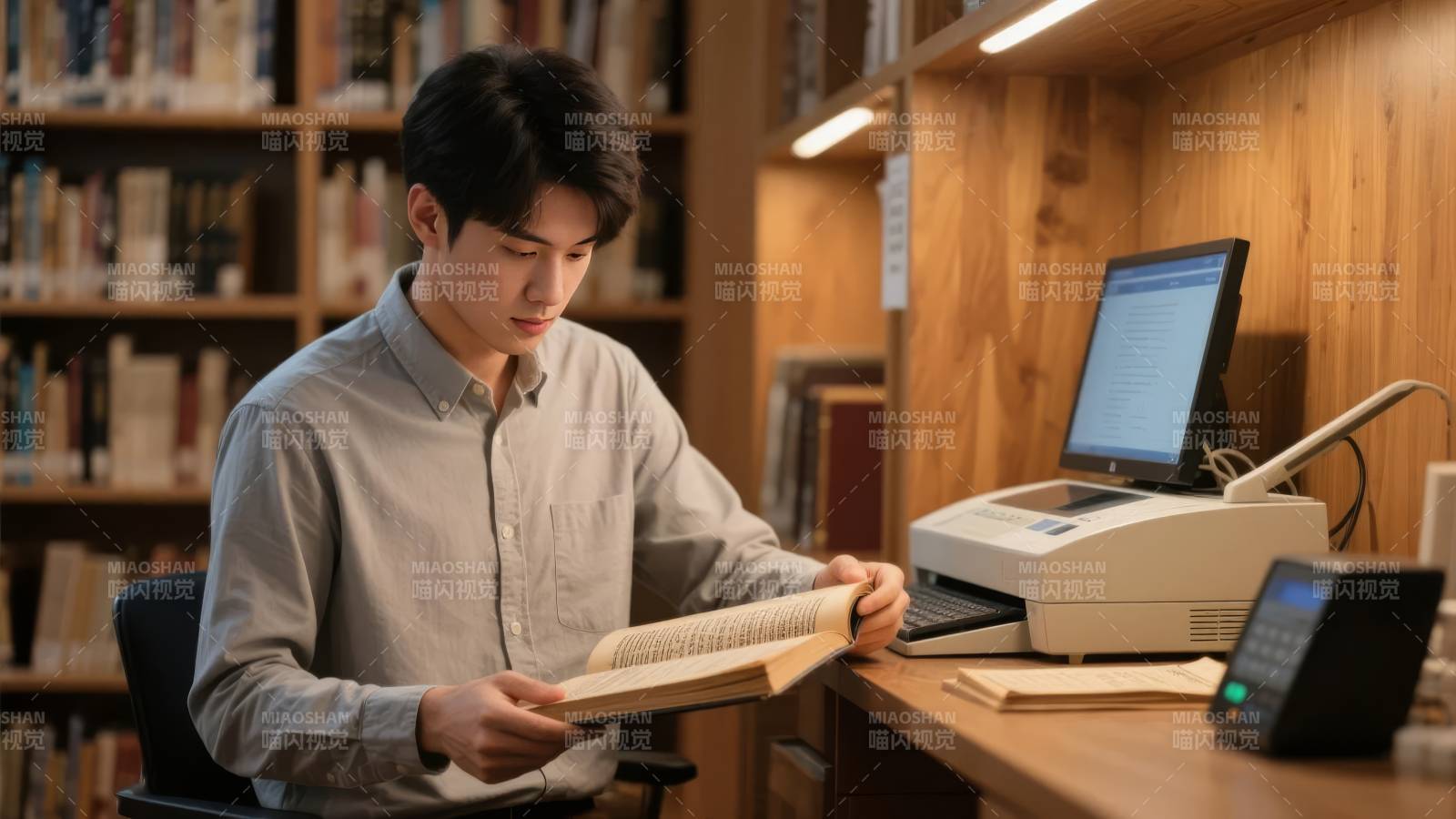 图书馆里的专注阅读图片