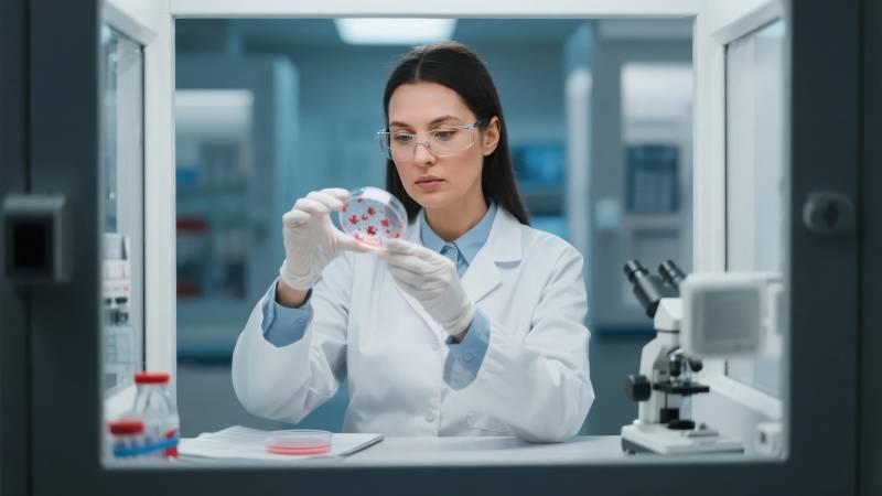 实验室科研人员观察样本图片