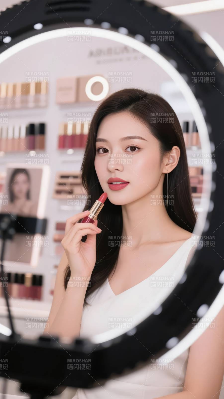 美妆镜前唇色迷人图片