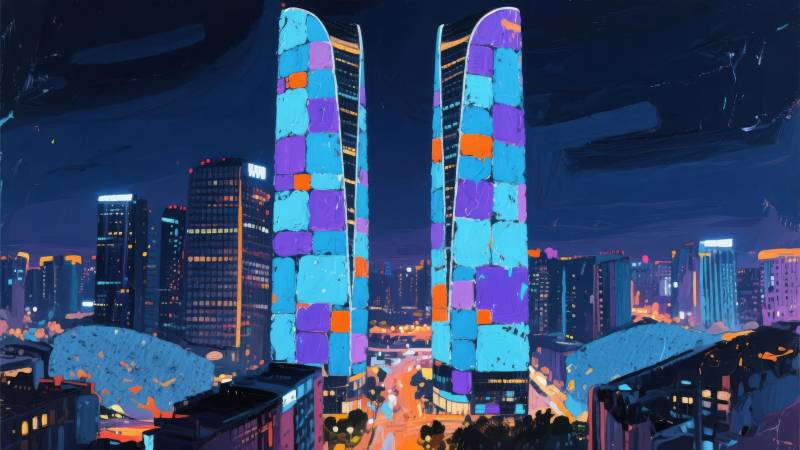 霓虹双塔夜景图片